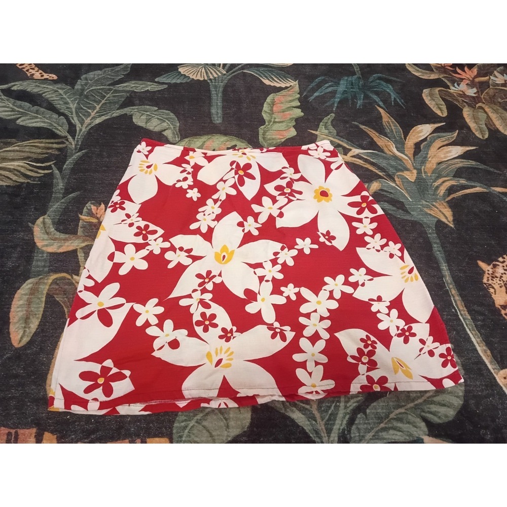 VTG Hilo Hattie Hawaii Skirt Women's 12 Red Hibiscus Flowers  Hawaiian Tropical